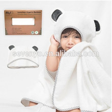 100% Organic Bamboo Hooded Baby Towel & Washcloth Set | Extra Large Hooded Bath Towel With Gray Panda Ears For Babies Newborn